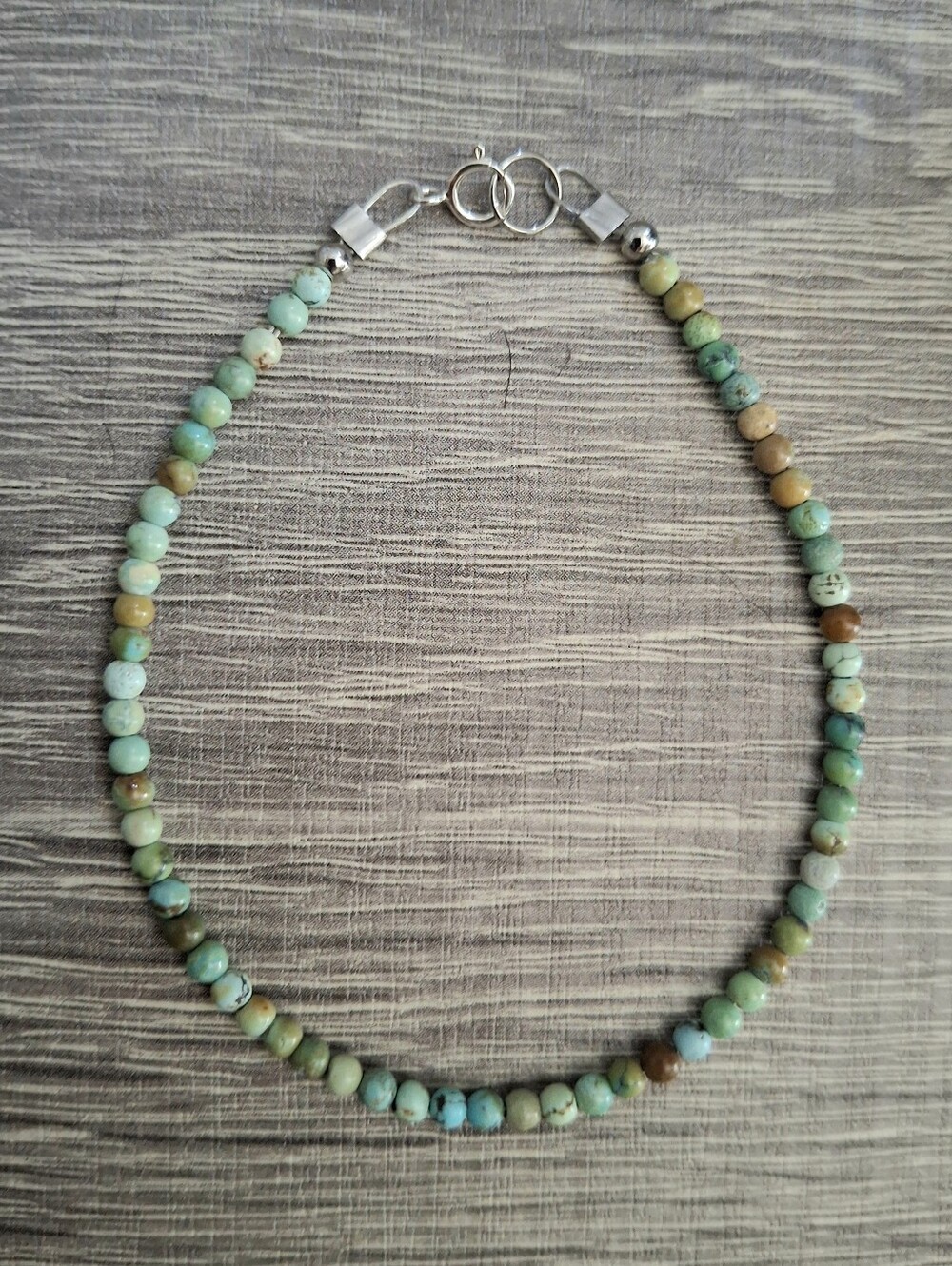 Bracelet Hubei Turquoise 3mm Beaded 7.5" Sterling Silver